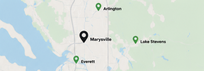 Service area map showing junk removal coverage in Marysville, Arlington, Everett, and Lake Stevens, Washington.