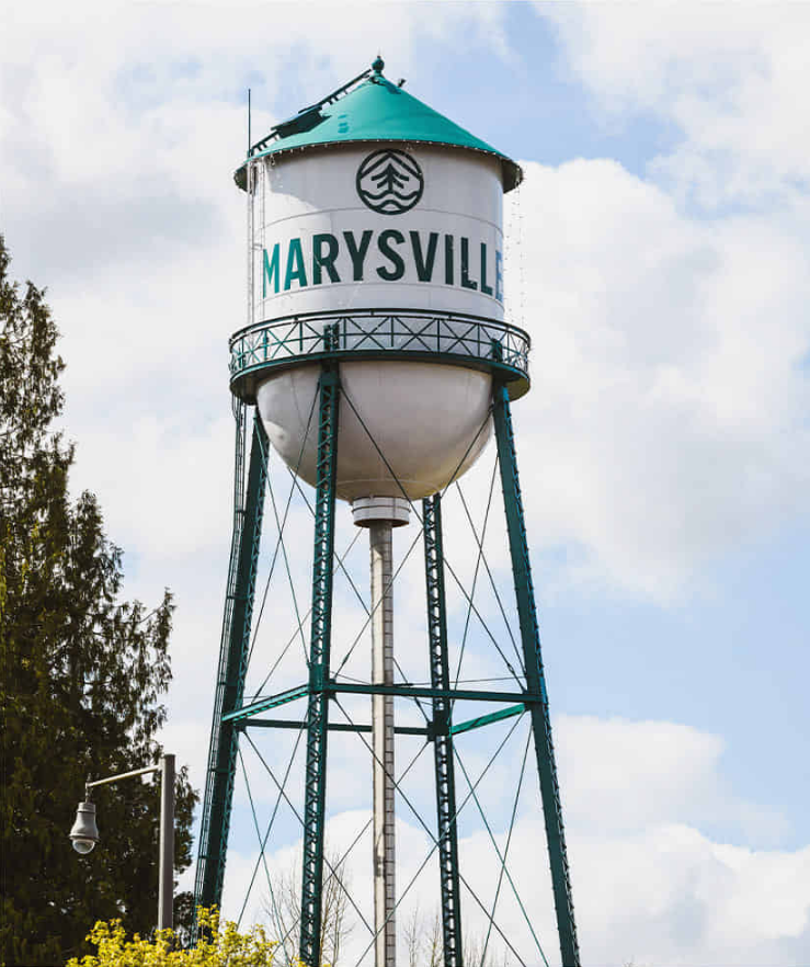 Marysville water tower landmark in Marysville, Washington.